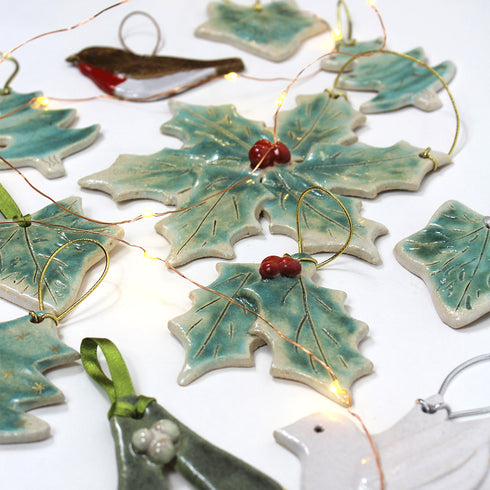 Holly with Berries Handmade Ceramic Christmas Decoration